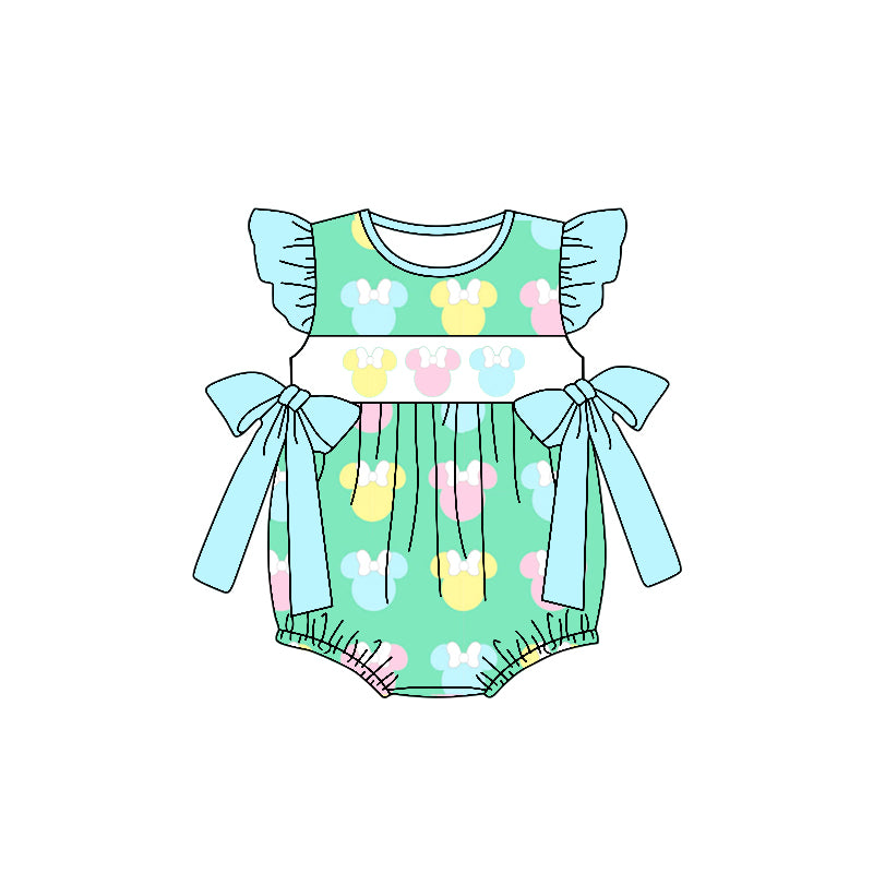 (Custom Design Preorder MOQ 5) Colorful Cartoon Mouse Print Baby Girls Summer Romper