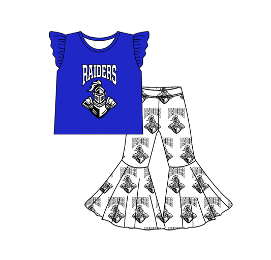 (Custom Design Preorder MOQ 5) Team's RAIDERS Blue Top Bell Pants Girls Clothes Set