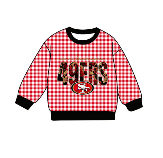 (Custom Design Preorder MOQ 5 Each Item) Team's SF 49ers GAME DAY Plaid Print Long Sleeve Tee Shirts Top Mom and Me Matching Clothes