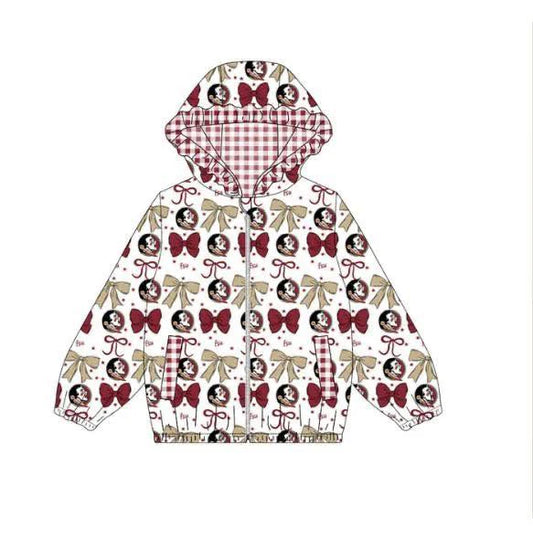 (Custom Design Preorder MOQ 5) Team's Florida Bows Print Pockets Girls Long Sleeve Zipper Jackets Top