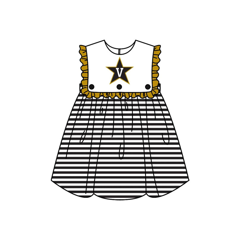 (Custom Design Preorder MOQ 5 ) Team's V Star Stripes Print Girls Summer Knee Length Dress