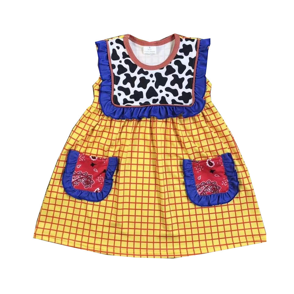 (Custom Design Preorder MOQ 5) Cartoon Toys Print Pockets Girls Knee Length Summer Dress