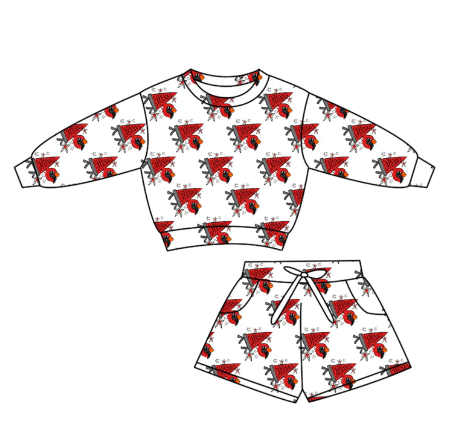 (Custom Design Preorder MOQ 5) Go Team Cheer Long Sleeve Top Pockets Shorts Girls Clothes Set