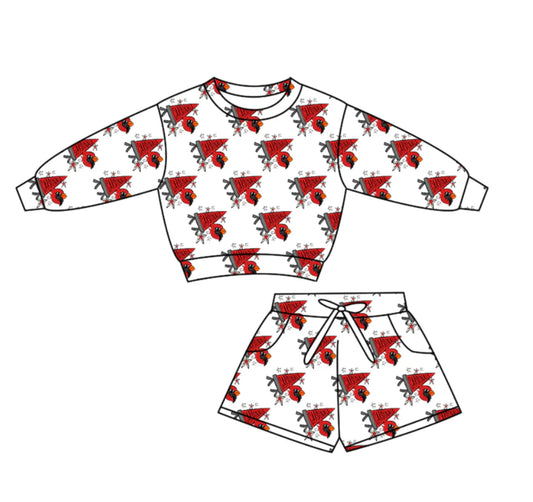 (Custom Design Preorder MOQ 5) Go Team Cheer Long Sleeve Top Pockets Shorts Girls Clothes Set