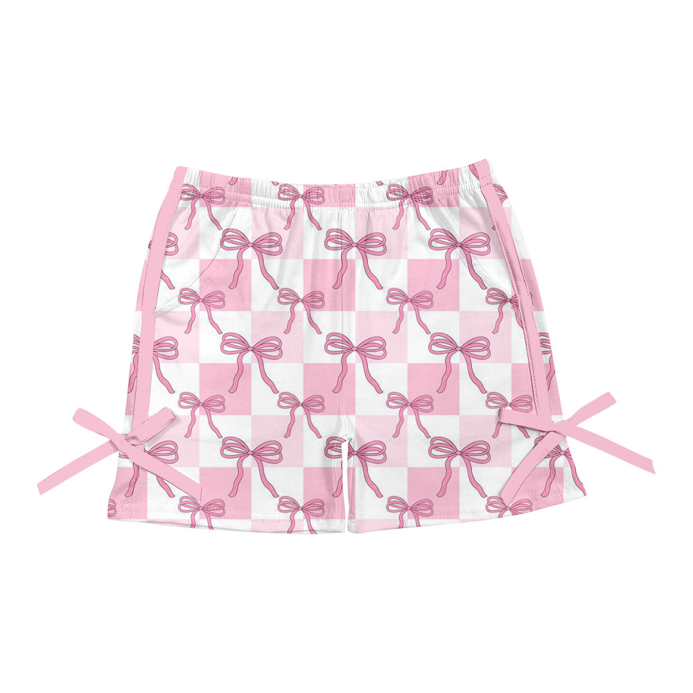 3.29(Custom Design Preorder MOQ 5) Bows Pink Plaid Print Girls Summer Bottom Shorts