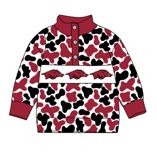 (Custom Design Preorder MOQ 5 Each Item) Team's Arkansas Camo Print Long Sleeve Polo Top Mom and Me Matching Clothes