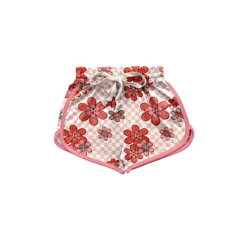 (Custom Design Preorder MOQ 5) Flowers Plaid Print Girls Summer Shorts