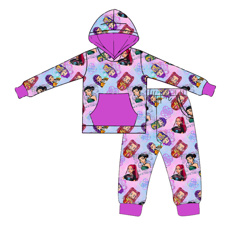 (Custom Design Preorder MOQ 5 Each Item) Cartoon KPOP Character Purple Print Girls Matching Clothes