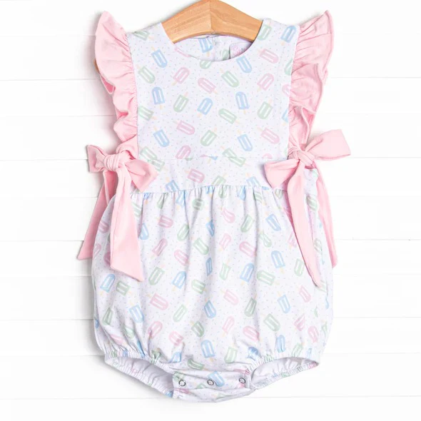 (Custom Design Preorder MOQ 5) Popsicle Print Baby Girls Summer Romper