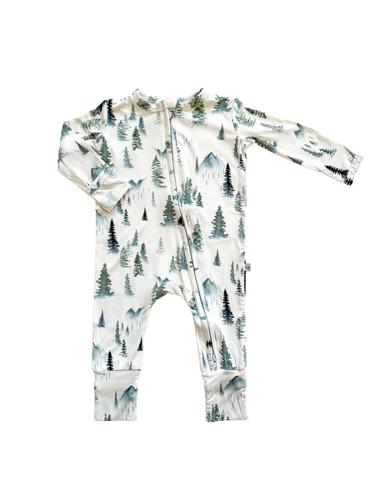 (Custom Design Preorder MOQ 20)  Trees Print Baby Boys Fall Bamboo Sleeper Zipper Romper