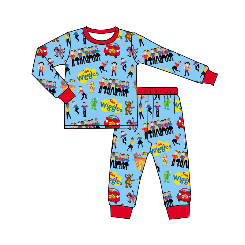 (Custom Design Preorder MOQ 5) Cartoon Wiggle* Print Kids Pajamas Clothes Set