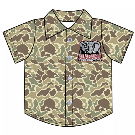 (Custom Design Preorder MOQ 5 Each Item) Team's Camo Alabama Print Polo Top Mom and Me Matching Clothes