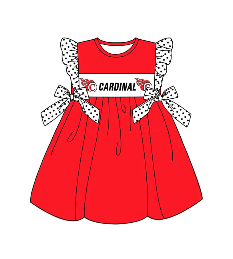 (Custom Design Preorder MOQ 5) Team's CARDINAL Print Girls Knee Length Dress