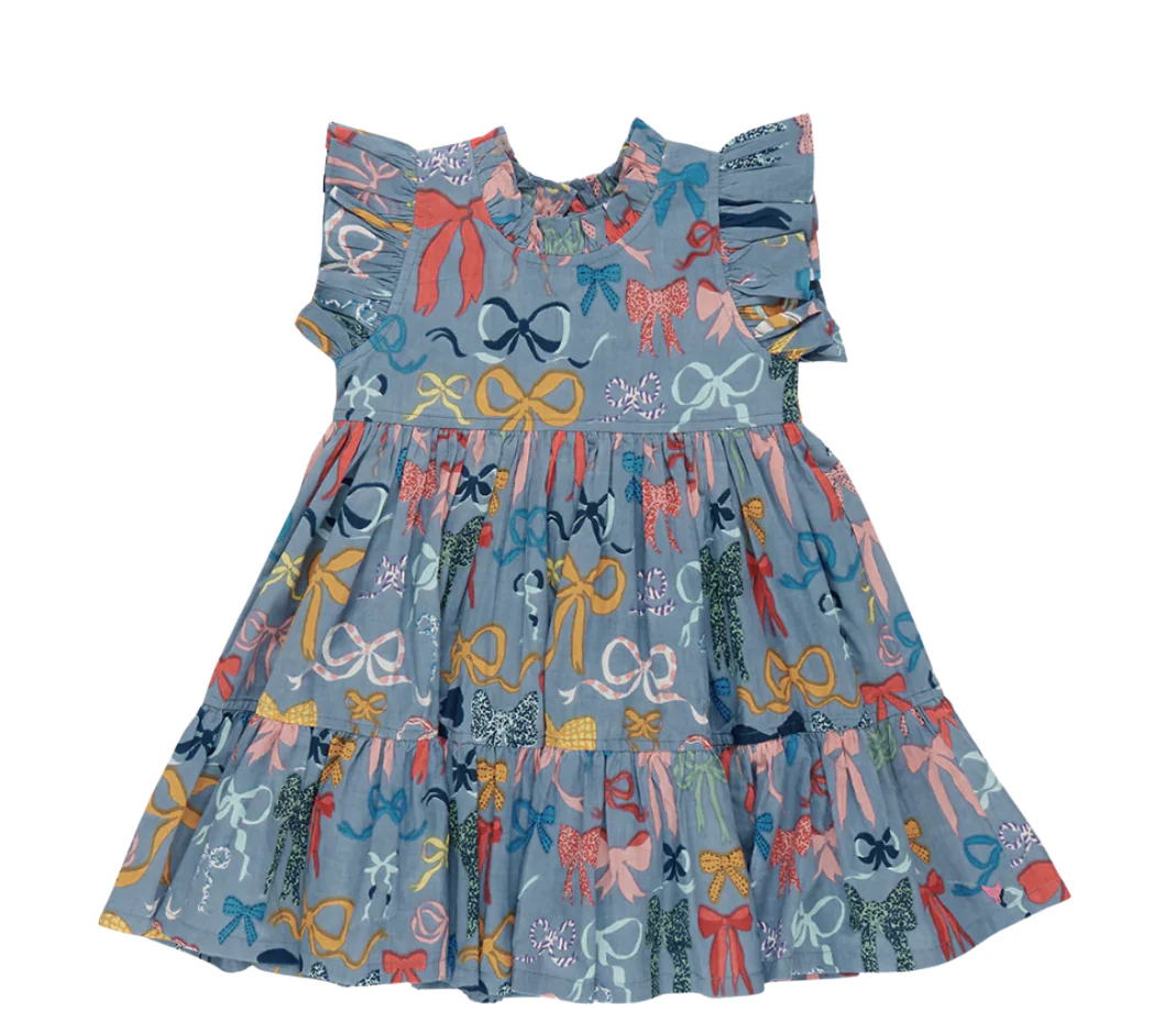 (Custom Design Preorder MOQ 5) Colorful Bows Print Girls Summer Knee Length Dress