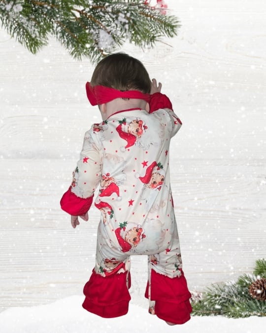 Santa Stars Print Girls Christmas Clothes Sisters Matching Wear