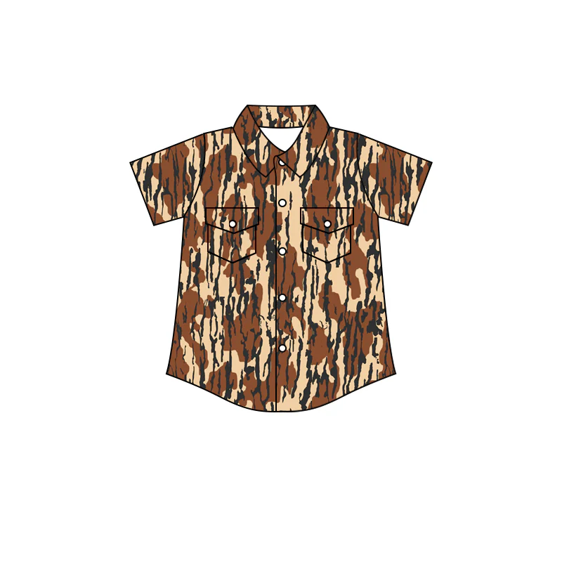 (Custom Design Preorder MOQ 5) Camo Print Pockets Boys Summer Tee Shirts Top