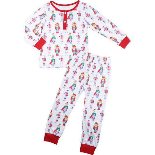 (Custom Design Preorder MOQ 20)  Nutcracker Soldiers Print Boys Christmas Bamboo Pajamas Clothes Set