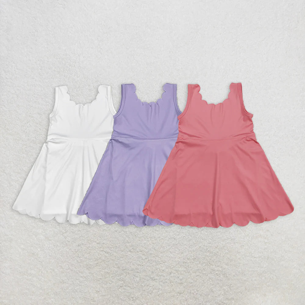 3 Colors Ruffle Skirted Girls Summer Knee Length Yoga Shorts Dress
