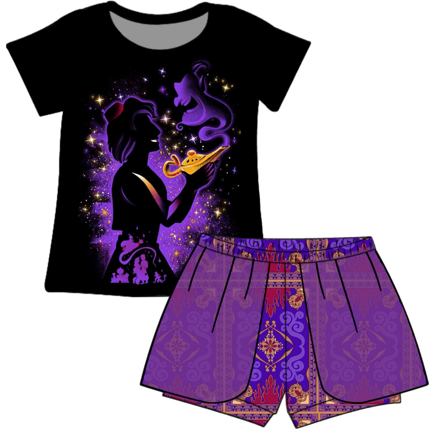 (Custom Design Preorder MOQ 5) Magical Lamp Print Girls Summer Clothes Set