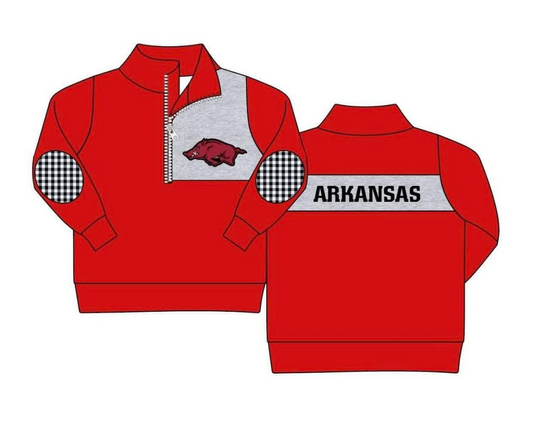 (Custom Design MOQ 5)  Boys red team long sleeve zipper pullover shirts