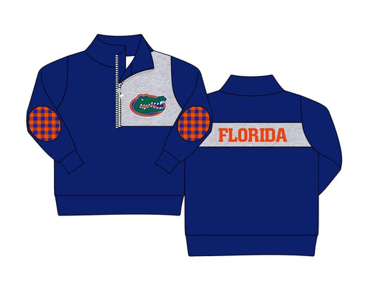 (Custom Design Preorder MOQ 5) Boys FLORIDA blue team long sleeve zipper pullover shirts