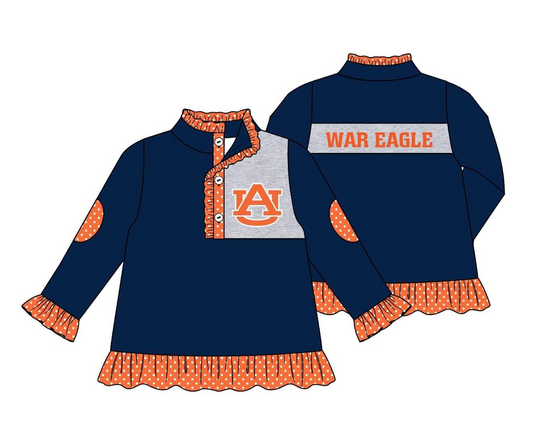 (Custom Design MOQ 5)  Girls navy team long sleeve button pullover shirts