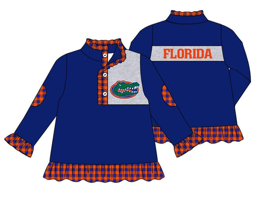 (Custom Design MOQ 5)  Girls FLORIDA Team's blue long sleeve button pullover shirts
