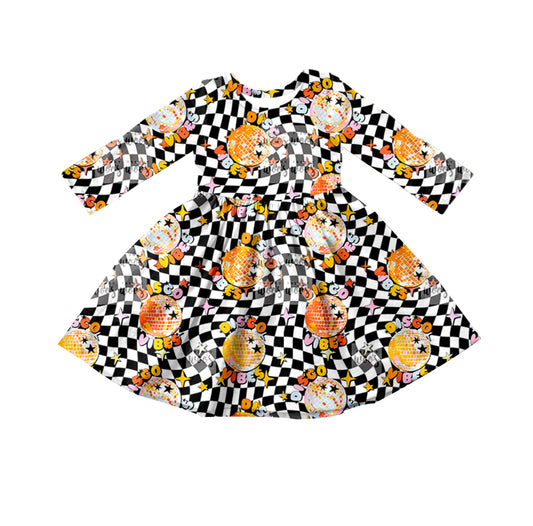 (Custom Design MOQ 5)  Long sleeve girls knee length disco print dress