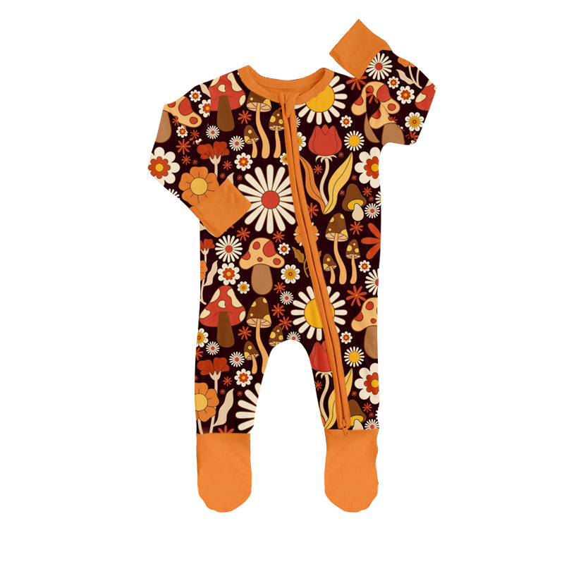 (Custom Design MOQ 5) Baby boys mushroom flowers print zipper romper