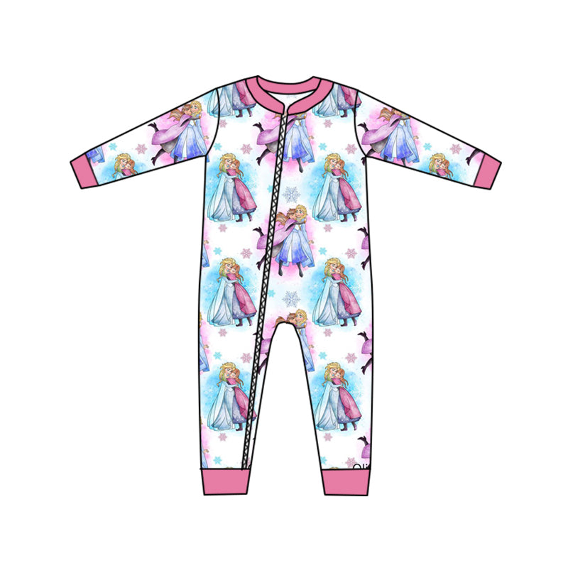 (Custom Design MOQ 5) Cartoon princess baby girls zipper romper