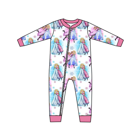 (Custom Design MOQ 5) Cartoon princess baby girls zipper romper