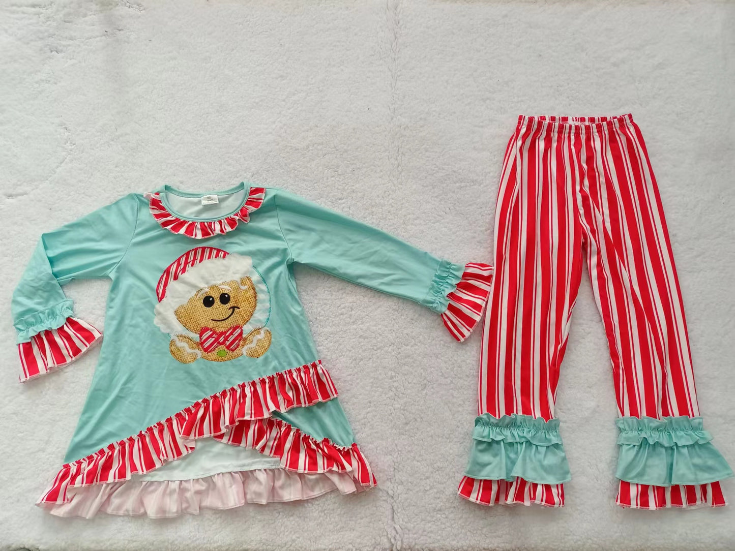 (Custom Design MOQ 5) Girls Gingerbread print Christmas clothes set