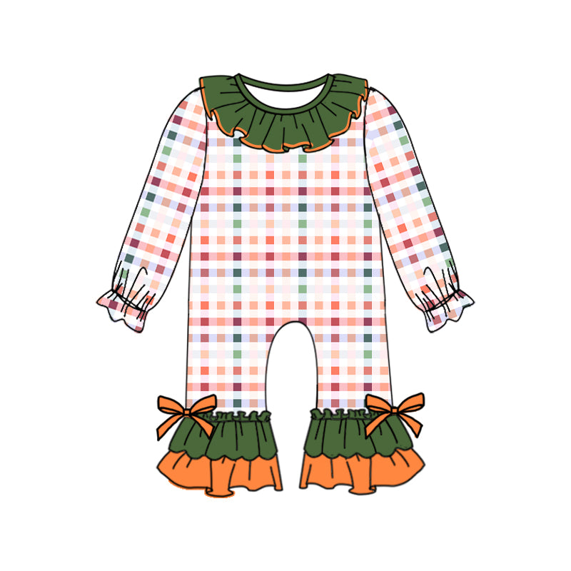 (Custom Design MOQ 5) Fall plaid baby girls ruffles romper