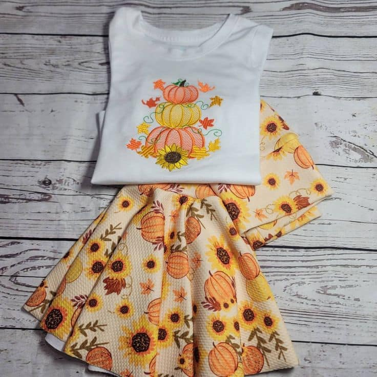 (Custom Design MOQ 5) Pumpkin and flowers bell pants girls fall clothes set