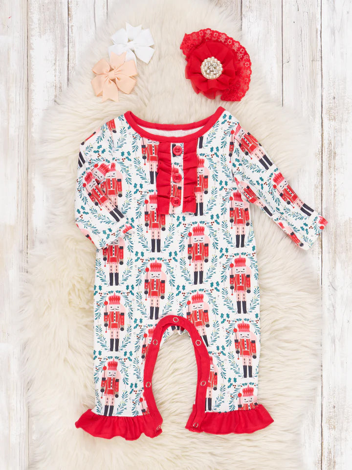 (Custom Design MOQ 5) Christmas soldier baby girl romper
