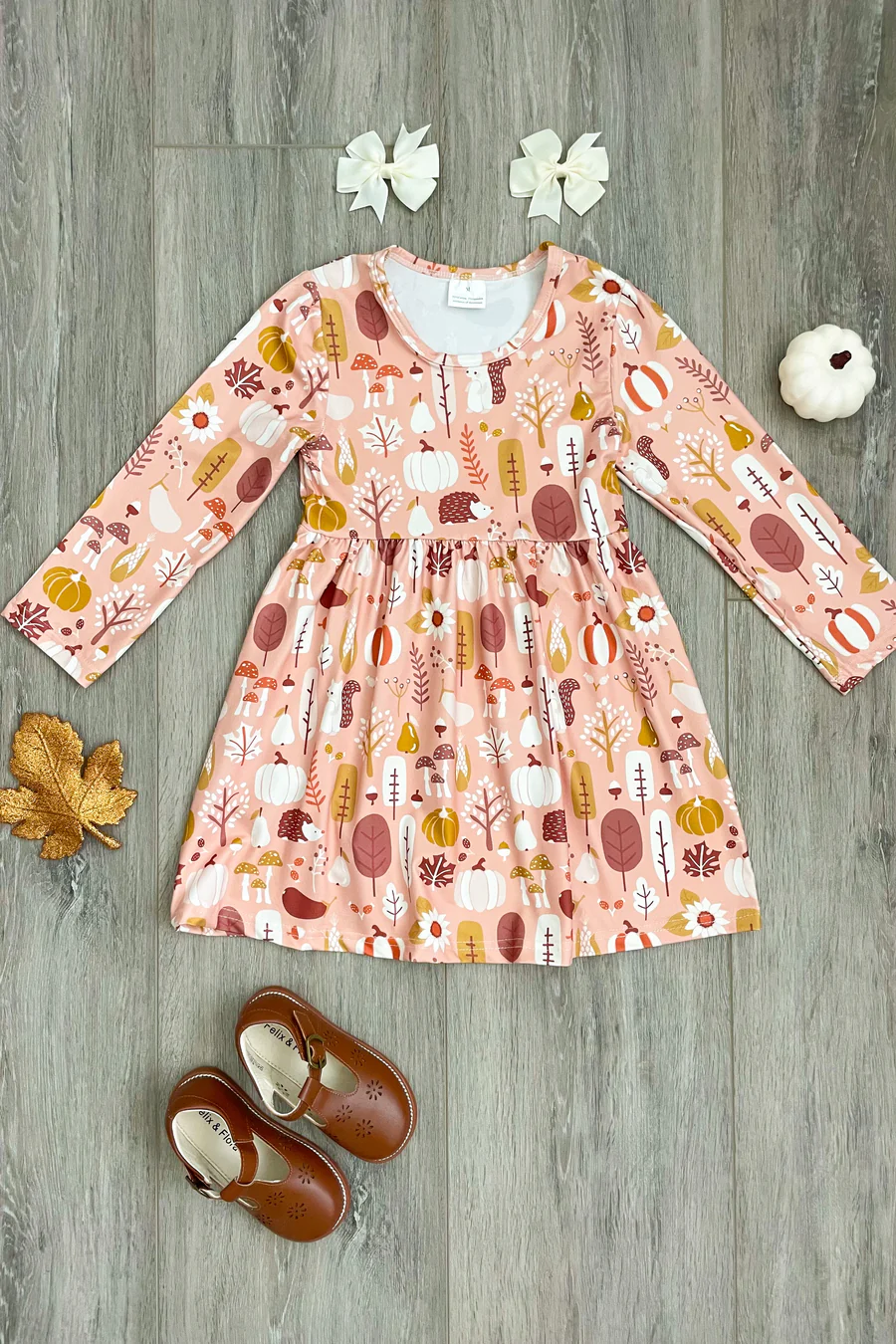 (Custom Design MOQ 5) Mushroom Pumpkin Girls Knee Length Dress