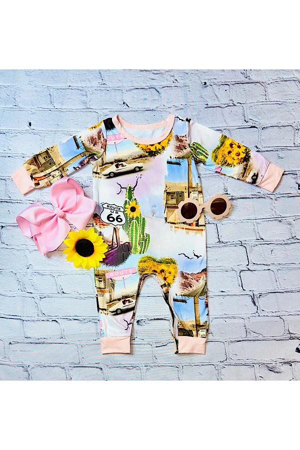 (Custom Design MOQ 5) Sunflowers print baby girls romper
