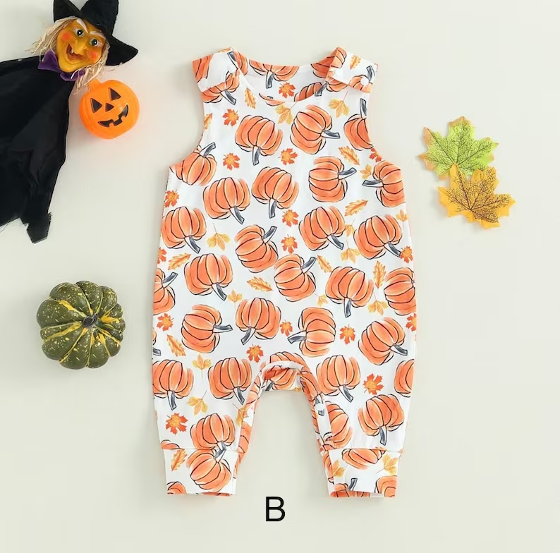 (Custom Design MOQ 5) Maple Leaf Pumpkin Fall baby romper