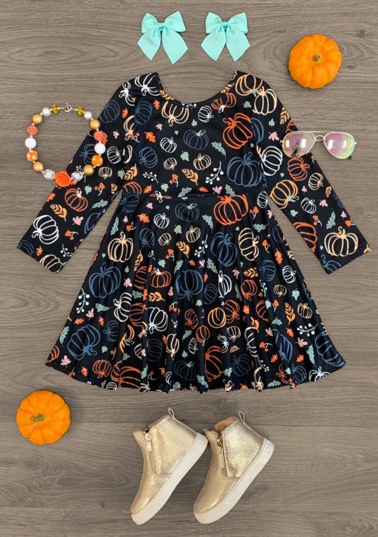 (Custom Design MOQ 5) Colorful pumpkin knee length dress