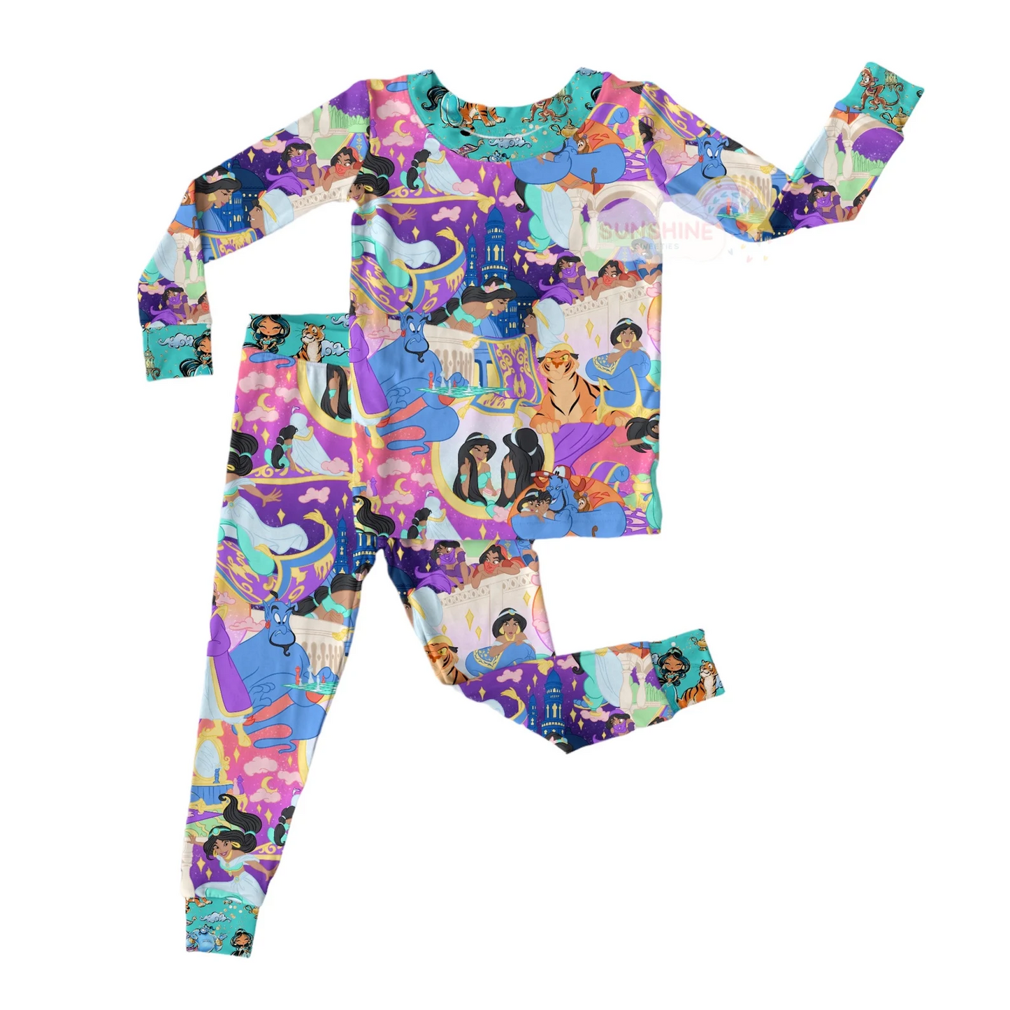(Custom Design MOQ 5) Cartoon princess print pajamas clothes set