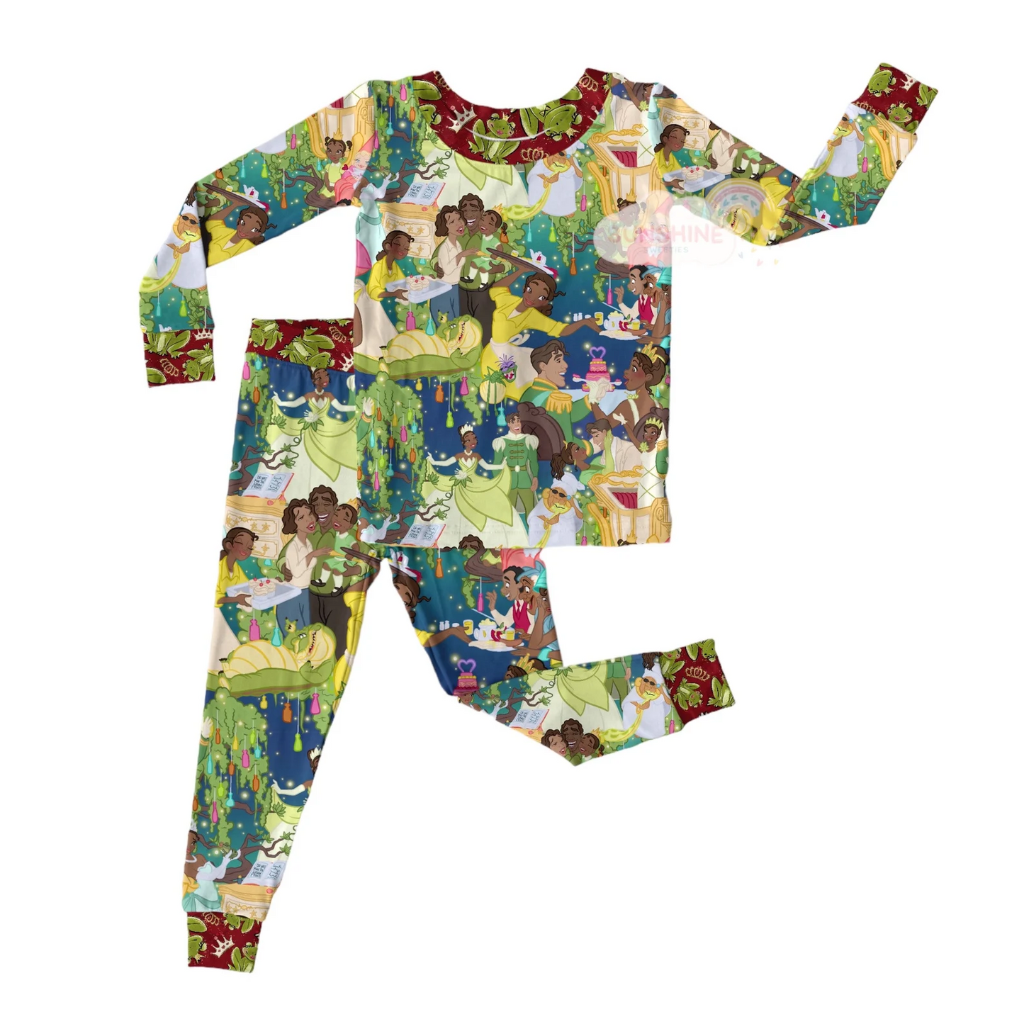 (Custom Design MOQ 5) Cartoon frog princess print pajamas clothes set