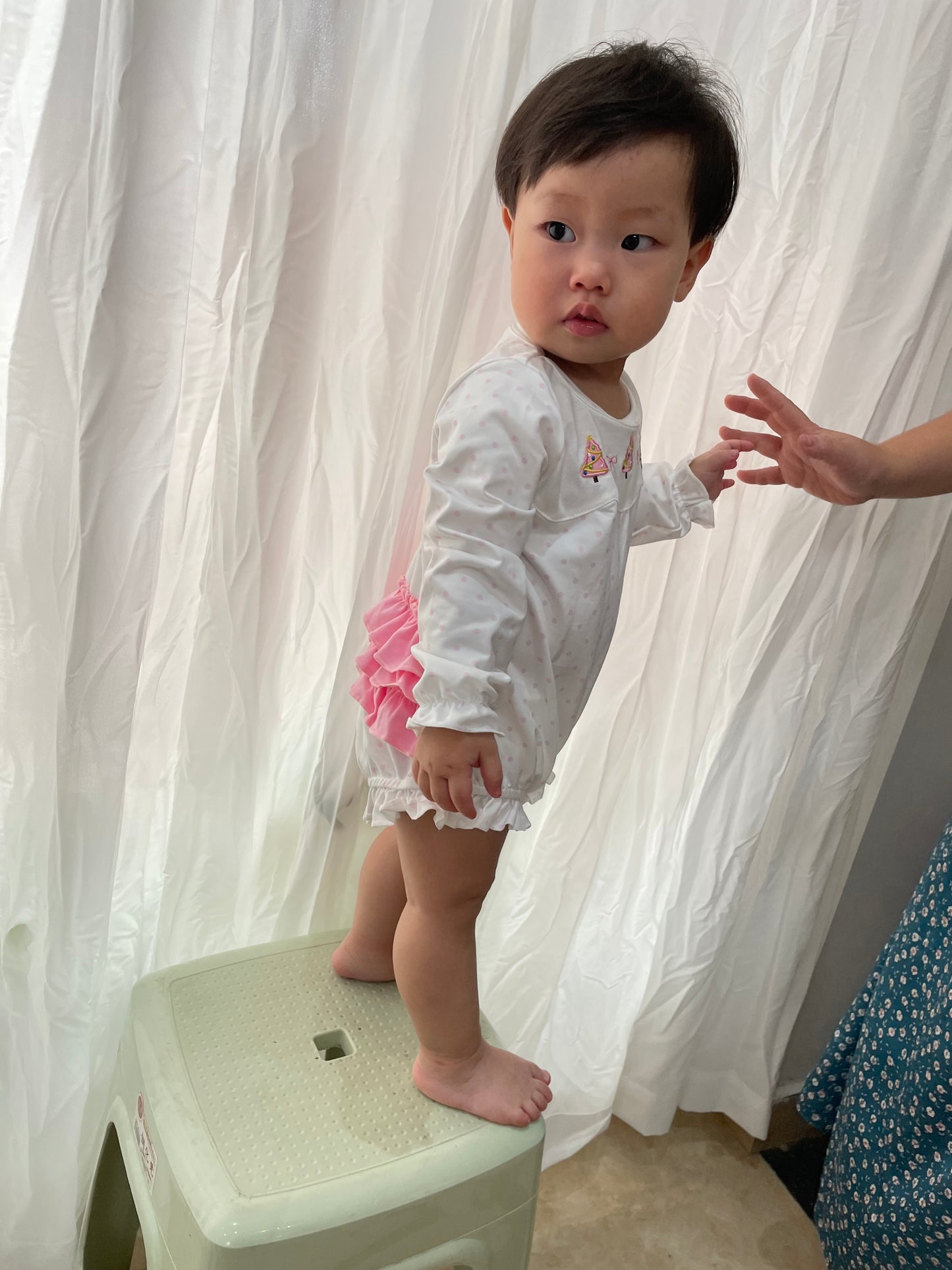 USA-Shop LR0392 White pink Christmas tree embroidery print baby girls bubble romper