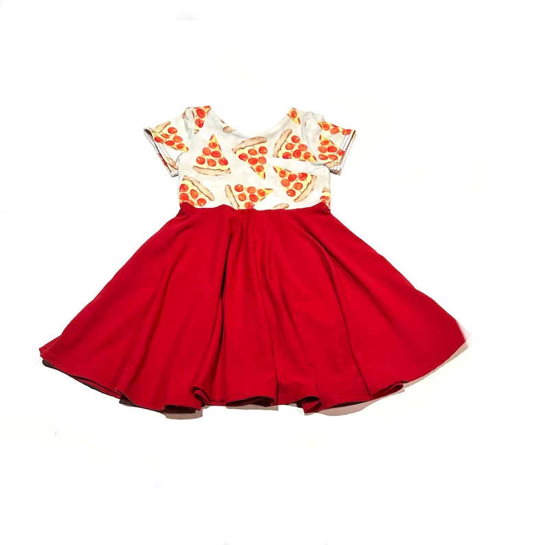 (Custom Design MOQ 5) Pie print red girls knee length dress