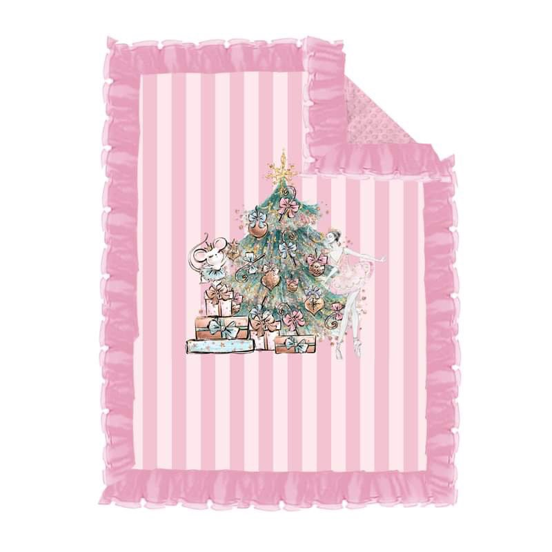 (Custom Design Preorder MOQ 5) Christmas tree pink stripes print baby girls blanket