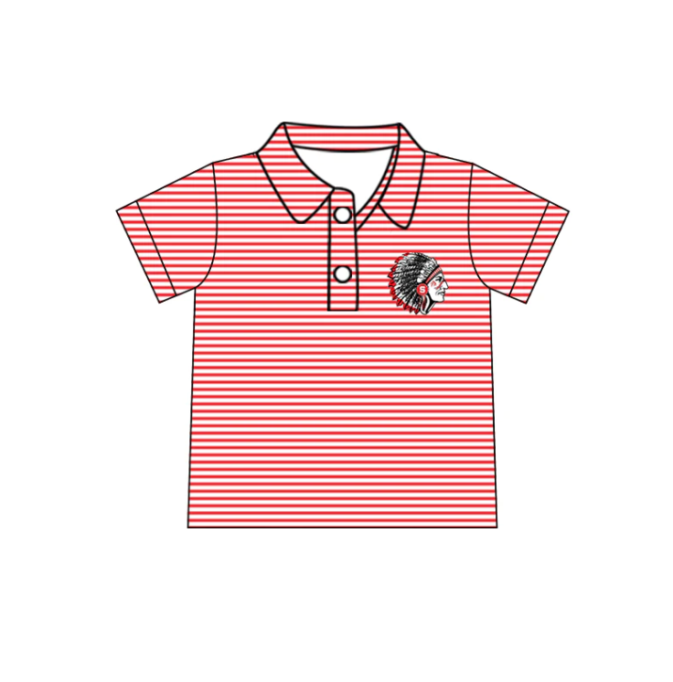 (Custom Design MOQ 5) Boys red stripes football team's polo tee shirts top