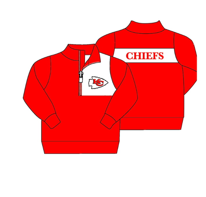 (Custom Design MOQ 5) Boys red football team's long sleeve zipper pullover shirts