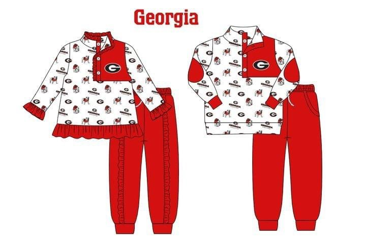 (Custom Design MOQ 5) Red football team's print button pullover shirts pants girls fall clothes set