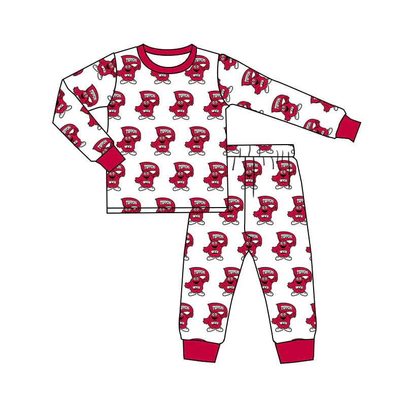 (Custom Design MOQ 5) Red Football Team's Boys Pajamas Clothes Set