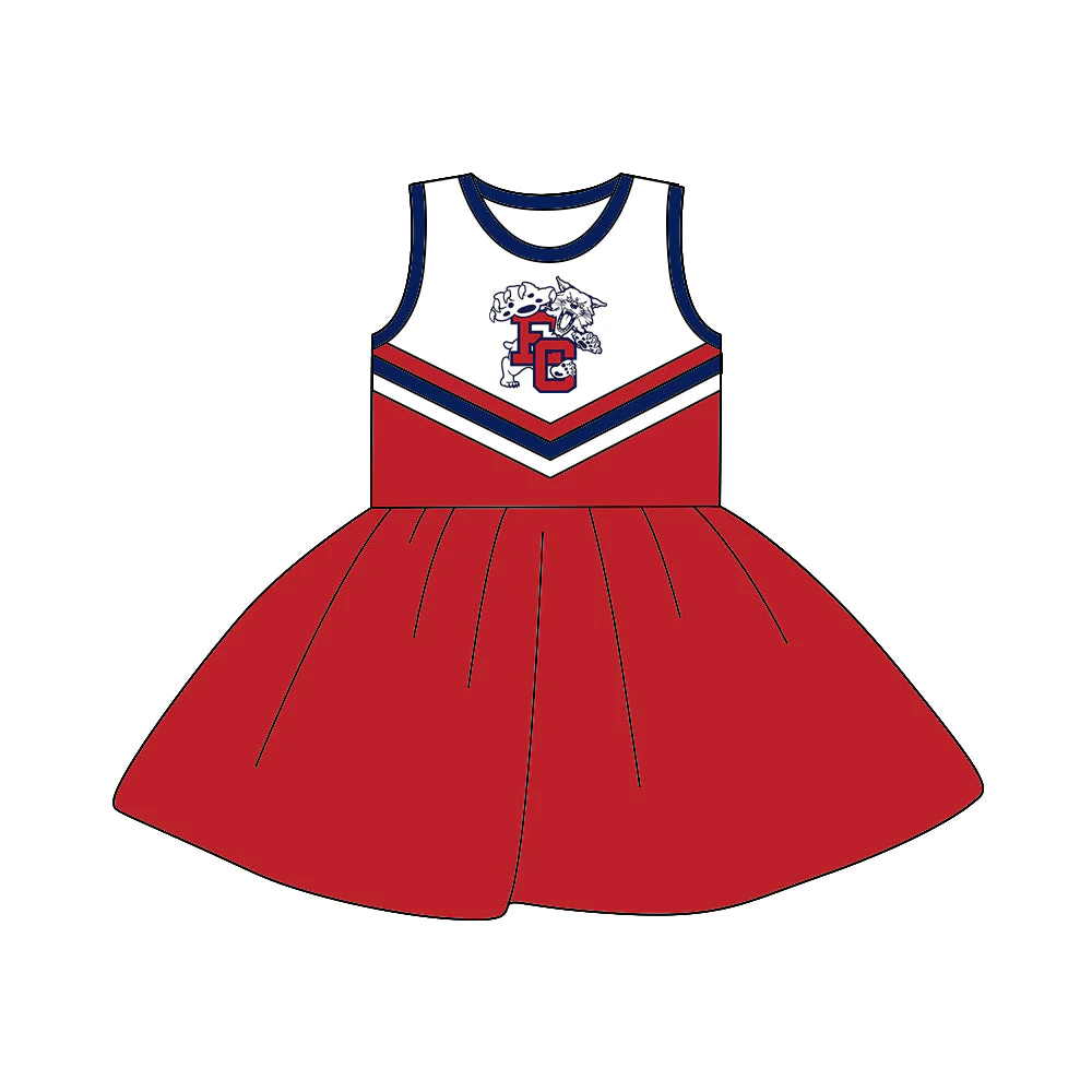 (Custom Design MOQ 5) Girls Red Football Team's Knee Length Dress