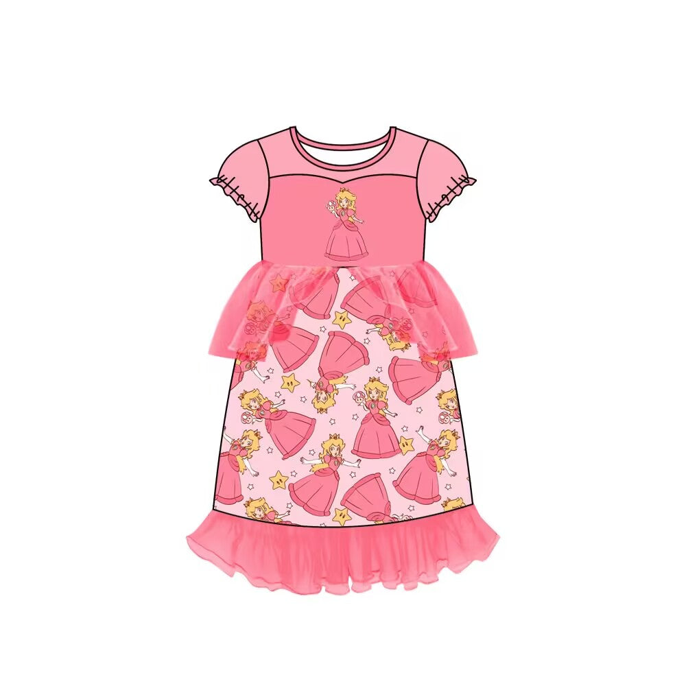 (Custom Design MOQ 5) Cartoon games princess print girls tulle dress